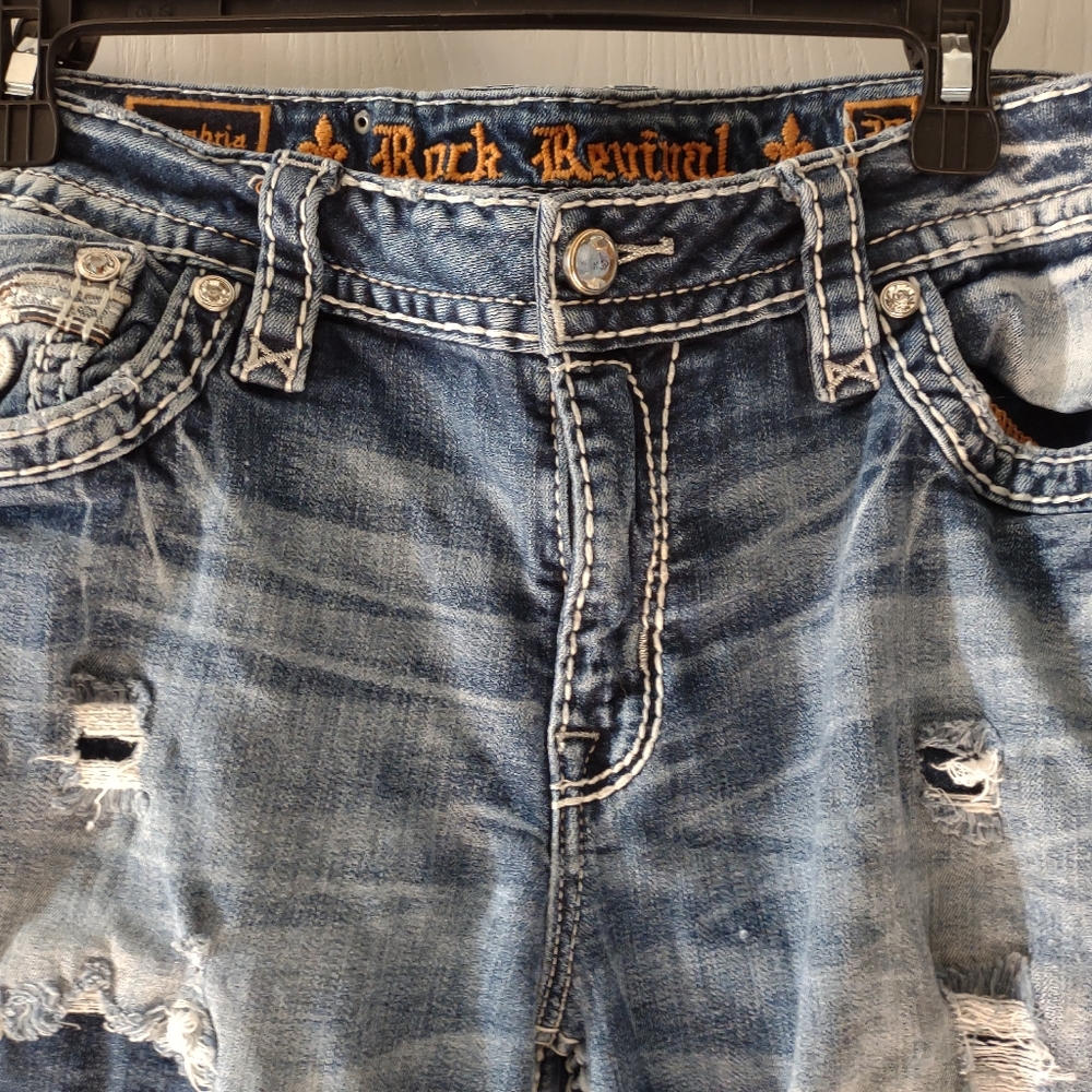 Rock Revival Cambria Easy Ankle Skinny Distressed Denim Blue Jeans Size 30 READ